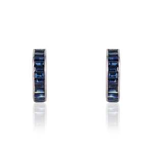 Modernos pendientes de aro en forma de C de plata de ley 925 con zafiro azul natural de corte octogonal, piedra de nacimiento de septiembre, para mujer. - Product Image 1