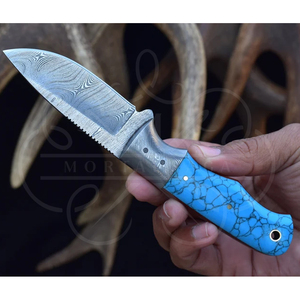 Couteau de chasse artisanal en acier Damas avec manche en résine turquoise bleue, lame fixe pleine longueur, couteau de camping d'extérieur - Product Image 4