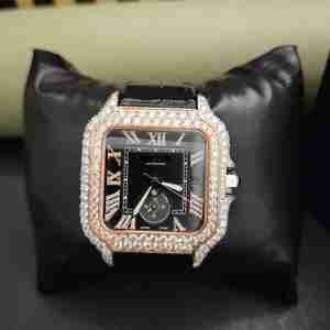 Montre de luxe en diamant, mouvement ETA de qualité supérieure, boîtier carré, bracelet en caoutchouc, mode unisexe pour toutes les occasions - Product Image 6