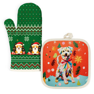 Ensemble de cuisine promotionnel personnalisable pour entreprises : Gant de four et support de casserole vierges en coton et lin pour sublimation - Product Image 1