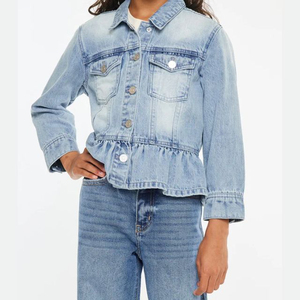 Ensemble veste et pantalon en jean élégant pour filles, matelassé, respirant, en coton tricoté, 2-en-1, tendance, délavé clair, luxe, hiver - Product Image 4
