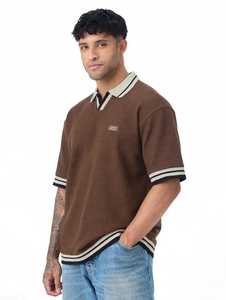 Polo de Manga Corta para Hombre, Color Marrón, Tejido 100% Algodón, con Cuello y Puños en Contraste, Uniforme Casual para Escuela Secundaria - Product Image 4