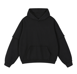 Sweat à capuche Raw Edge en molleton de coton double couche, respirant, séchage rapide, écologique, coupe ample. - Product Image 1