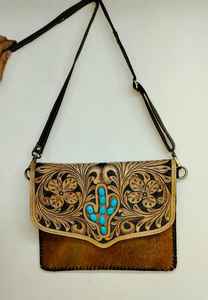 Bolso Bandolera de Cuero Hecho a Mano para Mujer, Estilo Veraniego, Turquesa, Geométrico, Estilo Western, Bolso de Hombro Vintage, Tipo Sobre - Product Image 5