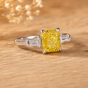 Radiant & Baguette Lab Grown Diamond IGI Certified DEF Color VS VVS Clarity 10K 14K 18K Solid Gold Wedding Ring <b>Three</b> Stone Ring - Product Image 2