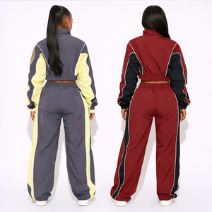 Women Two Piece Tracksuit Set Crop <b>Jacket</b> & High Waist Jogger Pants Sporty Streetwear Windbreaker Suit Wholesale Custom Logo - Product Image 2