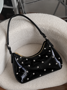 Bolso de Hombro de Cuero PU con Remaches, Estilo Vintage Brillante, con Forro de Poliéster, Correa Única y Cierre de Cremallera, para Uso Diario, Fiestas y Viajes - Product Image 1