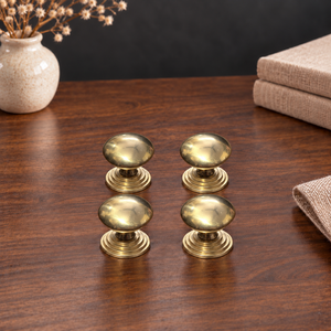 SHUBHAM Solid Brass Gold Cabinet Knob Round <b>Mushroom</b> Furniture Drawer Handle with <b>Decorative</b> Mounting Plate - Product Image 2