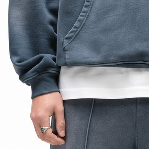 Vintage Streetwear Distressed Oversized Embroidery Hoodie And Sweatpants Track Suit Set Custom Acid Wash Tracksuits For Men - Product Image 6