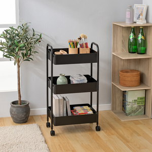 Three Tier Metal Utility Cart with <b>Wheels</b> Rectangle Shape Standing Type Minimalist Design for Storage and Organization - Product Image 2