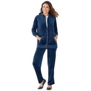 Wholesale <b>Women's</b> Winter 2 Piece 100% Cotton <b>Velour</b> <b>Tracksuit</b> Set Printed Hooded Zip Hoodie Sweatpants Fleece Lined Casual Sport - Product Image 3