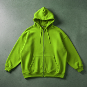Sweat-shirt à capuche zippé vert surdimensionné pour homme, en molleton décontracté, couleur unie, coupe classique, idéal pour l'automne - Product Image 3
