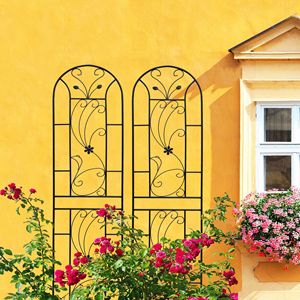 Set di 4 tralicci da giardino in metallo stile pavone, 220 cm x 50 cm, antiruggine, supporto per piante rampicanti da esterno, nero - Product Image 3