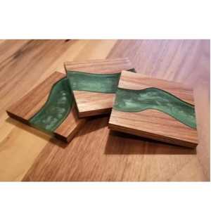 Sous-verres personnalisés en bois et résine époxy, carrés ou ronds, tapis et supports en bois et résine, sous-verres carrés en bois pour table - Product Image 4