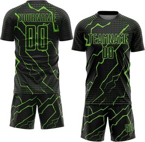 Conjunto de Uniforme de Fútbol Sublimado Personalizado para Hombre, Negro y Verde Neón, de Manga Corta, que Absorbe la Humedad, en Venta - Product Image 6