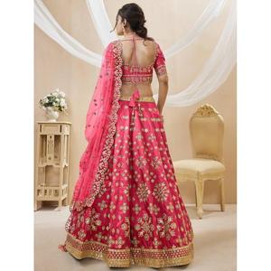 Carismático Rosa Zari Trabajo Arte Seda Compromiso Desgaste Lehenga Choli - Product Image 5