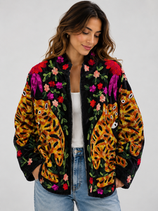 Rajasthani Textile Hand Embroidered Eco-Friendly Velvet Winter Finished Blouson Floral Pattern Mandarin Collar Open <b>Stitch</b> - Product Image 2
