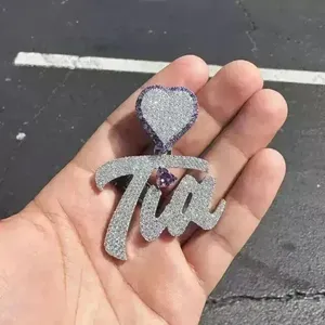 Pendentif personnalisé en moissanite avec nom, forme lettre hip-hop glacée, breloques bling de luxe en argent sterling 925 plaqué or, bijoux - Product Image 3