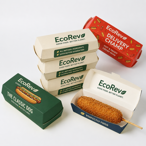 Foldable Biodegradable Eco-Friendly Hotdog Corn Dog Paper <b>Box</b> Custom Takeaway Packaging Tray for Small Business - Product Image 4