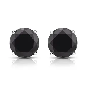 Sterling <b>Silver</b> 14K Gold Plated Women's <b>Stud</b> <b>Earrings</b> with Round Brilliant Cut Moissanite in Claw Setting - Product Image 1