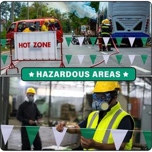 Bandiere a Pennant da 105 Piedi, 7x10 Verde e Bianco, 45 Pezzi, Bandiere Triangolari ad Alta Visibilità per Sicurezza e Segnalazione - Product Image 6