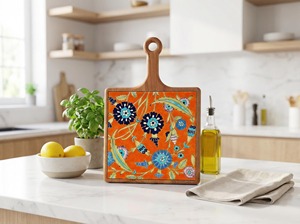 Plateau carré en bois bleu avec longue poignée, idéal pour le service dans les cafés et restaurants, et les cours de cuisine – Vaisselle élégante - Product Image 2