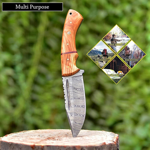 Couteau de chasse et de boucher artisanal en acier Damas, manche en bois d'olivier, lame à pointe tombante, longueur totale de 10 pouces, couteau de qualité supérieure - Product Image 3