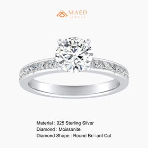 Anillo Solitario con Piedra Lateral Tallada en Moissanita, Chapado en Oro y Plata, Joyería de Lujo para Mujer, Regalo de Compromiso, Boda o Aniversario - Product Image 6