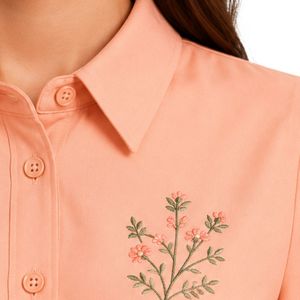 <b>Peach</b> Women Embroidered Blouse Maxi Skirt Set Long Sleeve Button Up Shirt High Waist Modest Two Piece Casual Fashion Outfit OEM - Product Image 4