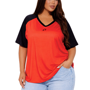 OEM Custom Women Red Black Contrast Raglan Sleeve Sports American Football Jersey Polyester V Neck <b>Athletic</b> Top Casual Teamwear - Product Image 1