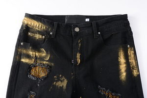 Jeans de mezclilla Y2K desgastados con pedrería, estilo vintage, lavados, ajuste skinny, holgados, streetwear, apilados, estilo biker, elásticos, para 4 estaciones - Product Image 3