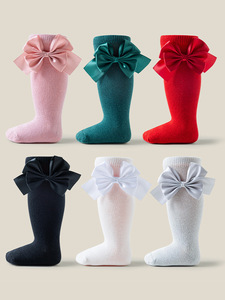 Venta al por mayor nuevo diseño hasta la rodilla princesa lindos lazos <span class=keywords><strong>recién</strong></span> nacido <span class=keywords><strong>medias</strong></span> acogedoras algodón color caramelo bebé calcetines largos - Product Image 2