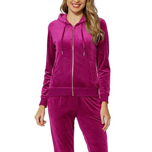 Survêtement à capuche en velours violet pour femme, fermeture éclair intégrale, manches longues, pantalon de jogging, couleur unie, tenue décontractée d'hiver, coupe classique - Product Image 4