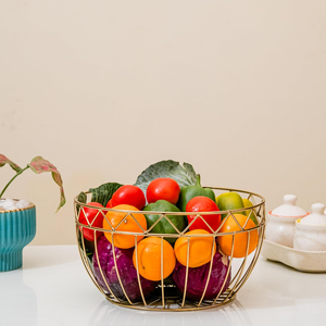 Metal Wire <b>Basket</b>, Gold Finish - Kitchen Countertop Fruit <b>Basket</b>, <b>Vegetable</b> <b>Storage</b>, Pantry Organizer, Multipurpose Wire Bowl - Product Image 4