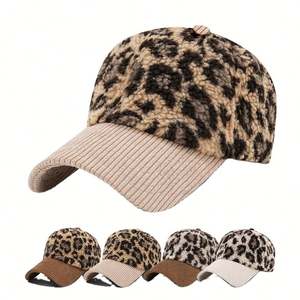 Gorro de Lana de Cordero con Estampado de Leopardo Personalizado, Gorra de Béisbol de Pana Gruesa con Logotipo Personalizado para Hombre, Combinación de Colores, Cálida para Invierno - Product Image 1