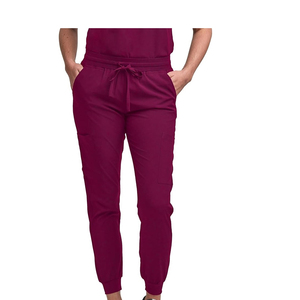 Unisex <b>Nursing</b> <b>Scrub</b> Set V-Neck Tuck-In Top Jogger Pants Yoga Waistband Stand Collar Short Sleeve Worsted Fabric Hospital Solid - Product Image 4
