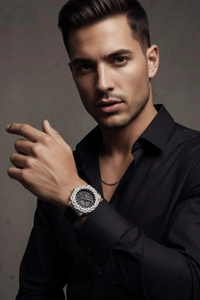Montre de luxe pour homme style G-Shock avec bracelet en acier inoxydable effet diamant, étanche, résistante aux chocs, numérique, sportive - Product Image 5