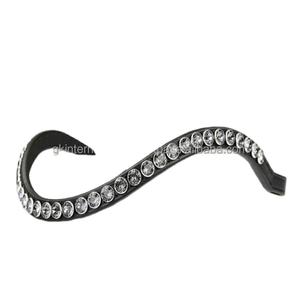 Bande de sourcil de cheval en cuir véritable noir décoré avec une chaîne luxueuse ronde en cristal noir et pierres brillantes à la fabrication en gros - Product Image 1