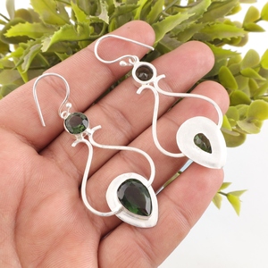 Pendientes de turmalina verde hechos a mano en plata de ley 925, joyería para mujeres y niñas, ideales para fiestas. - Product Image 2