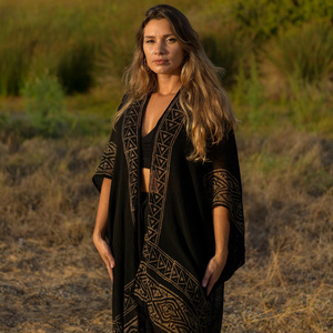 Kimono Sagrado con Estampado Dorado de Diosa, Cárdigan Hecho a Mano para Festivales, Ropa Bohemia, Prenda de Capas para Mujer, Uso Diario - Product Image 4