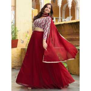Stunning <b>Red</b> <b>Sequins</b> Georgette Party Wear Lehenga Choli With Dupatta - Product Image 5