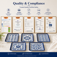 Ensemble d'assiettes à dessert en céramique à motifs bleus assortis, carrées et rectangulaires, plats de service, logo personnalisé, fournisseur d'assiettes à dessert OEM