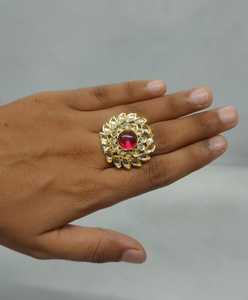Opulent Ruby Red Floral <b>Ring</b> with Brilliant <b>CZ</b> Stones, 18K Gold Tone Statement <b>Ring</b>, Exquisite Royal Jewelry for Women - Product Image 4