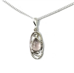 Colgante de cuarzo rosa natural en plata de ley 925 antideslustre - Joyería ligera unisex - Product Image 3