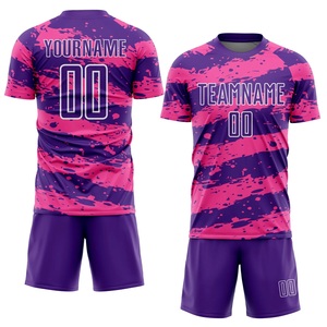 Camiseta de Fútbol Sublimada Personalizada en Rosa y Morado, Manga Corta, Absorbe la Humedad, Corte Regular, Unisex, para Todas las Temporadas, con Nombre y Número del Equipo - Product Image 1
