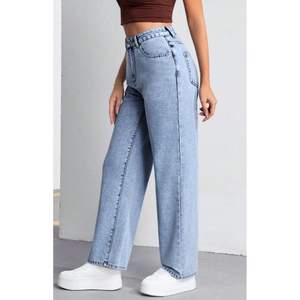 JEANS AZUL HIELO DE PIERNA ANCHA OSCA, de Lujo, Bordados, con Detalles Metálicos, Tela Elástica, Ecológica y Duradera, Cintura Alta, Tallas 26-40 - Product Image 3