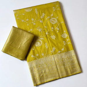 Sari en crêpe de georgette jacquard Khaddi de qualité supérieure avec pallu riche et blouse tissée Zari – Collection Designer - Product Image 1
