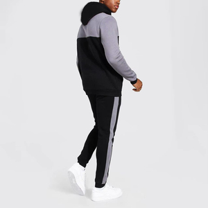 Men's Light Blue Hooded Tracksuit <b>Set</b> Full Length Side Pockets Regular Fit Casual Autumn Wear Color Blocking Design - Product Image 5