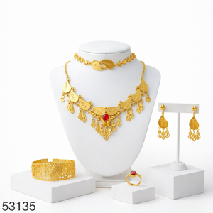 Ensemble collier et boucles d'oreilles pendantes pour femme, élégant, en laiton massif plaqué or, avec zircon naturel, design feuille tendance, pour mariage, chaîne corde - Product Image 5