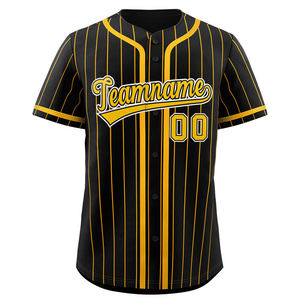 Camiseta de béisbol a rayas moradas y amarillas, nombre del equipo personalizado 00, estampado sublimado, absorbe la humedad, unisex, manga corta para adultos - Product Image 4